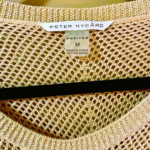 Chrochet like GOLD Sparkle lightweight all season sweater 3/4 sleeves Sz M EUC - Picture 5 of 6